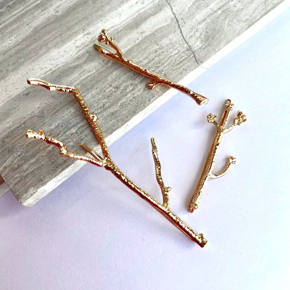 New~ Anthropologie Gold Twig Hair Pin set - Picture 3 of 6